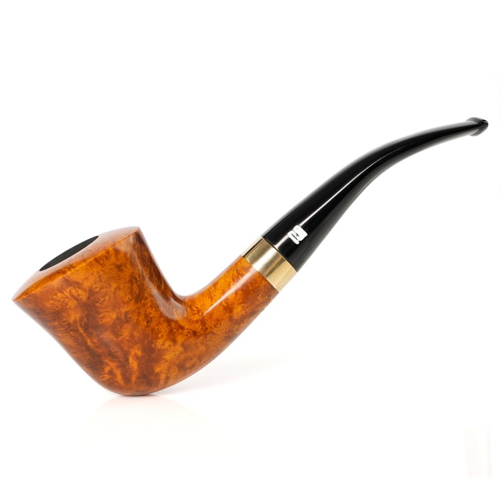 MUXIANG Pipa de tabaco Zulu de madera de briar mediterráneo, tubo de madera de zulú, anillo de metal, decoración doblada, vástago de 9 mm, filtros de carbono AA0024-2S