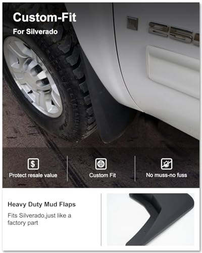 Image of Kiwi Master Mud Flaps for 2007-2013 Chevy Silverado 1500 /2007-2014 Chevrolet Silverado 2500 /3500 (with Single Rear Wheels), Heavy Duty Mud Guards, Front & Rear Splash Guards, 4 Pcs Set