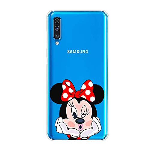 Aksuo Funda Compatible with Samsung Galaxy A50 , TPU Anti-Rasguño Anti-Golpes Cover Protectora Transparente Claro TPU Caso Bumper Slim Silicona Case - Minnie