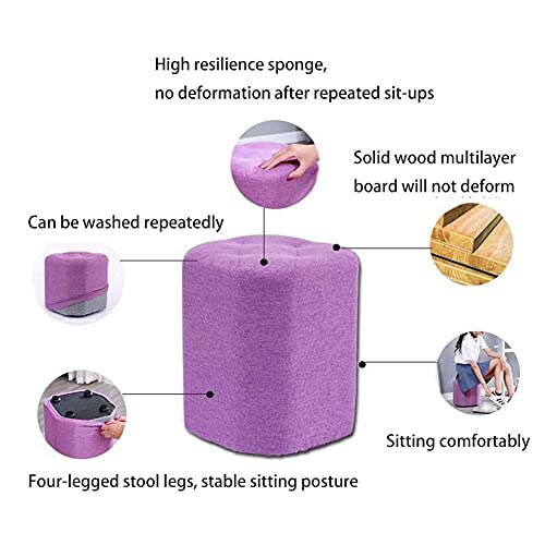 Pouf repose-pieds en tissu violet avec structure en bois stable