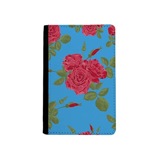 Protège-passeport de voyage bleu et rouge motif végétal pour voyager sans stress