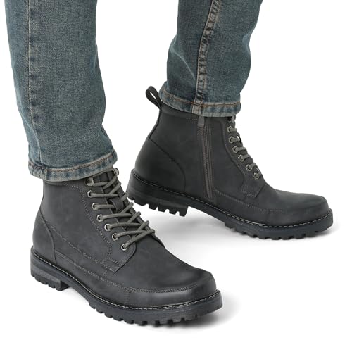 Bruno Marc Men's Motorcycle Combat Boots Warm Zipper Biker Riding Oxford Boot,Size 10.5,Grey,ENGLE-05