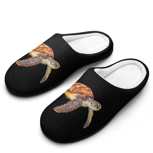 Image of Sea Turtle Plush Slippers Anti-slip Footwear Cotton House Shoes for Men Indoor Outdoor 7-8(40-41)