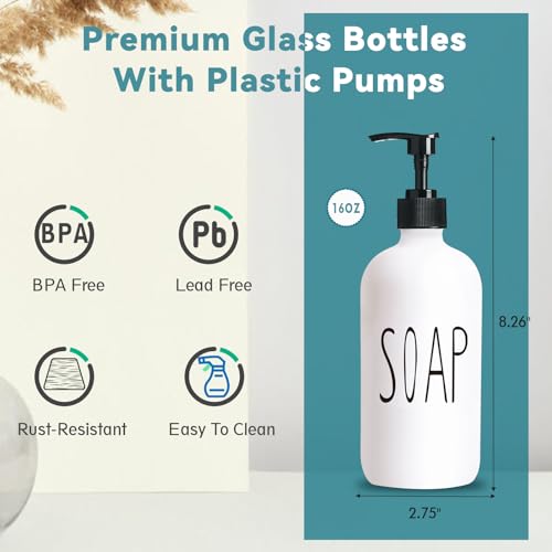 Image of COHOSEGE Glass Soap Dispenser Set 2 Pack,16 Oz Hand Soap Dispenser for Bathroom,White Kitchen Accessories and Bathroom Decor,Soap and Lotion Dispenser Set for Bathroom