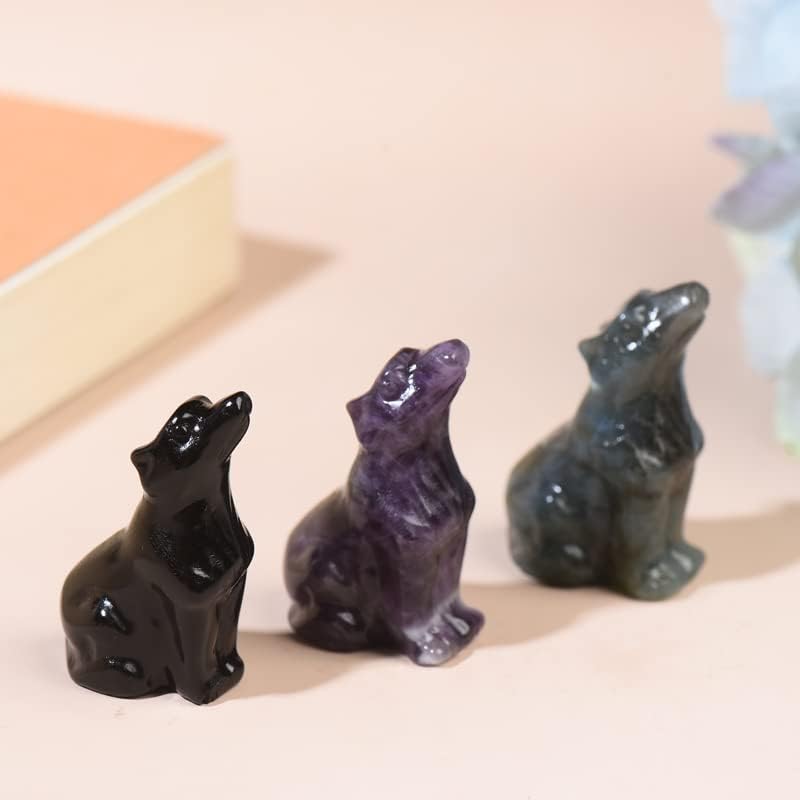 Miniatura 6 de WUYOUSHI Estatua de cristal de obsidiana natural tallada a mano, escultura de gema de cristal curativo, estatuas de animales de lobo, gema tallada,