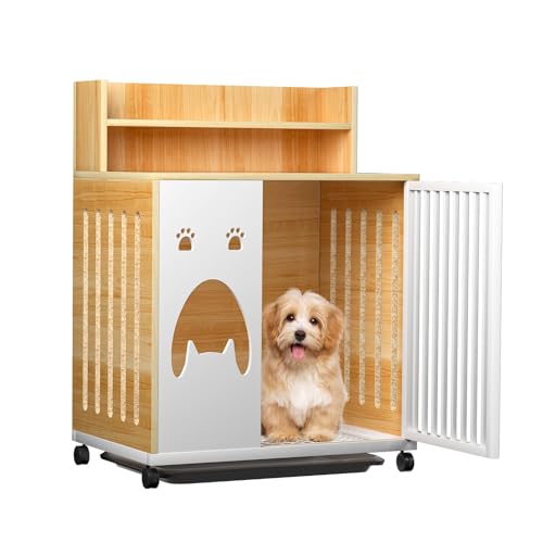 Dog Crate Furniture, 25''Wooden Dog Cage Dog Crates for Small Dogs, Furniture Style Dog Crate Dog Crate Table with Wheels and Removable Tray - Image 3