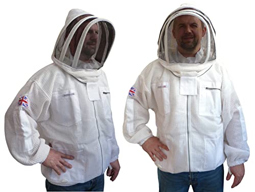 AGS Bee Jacket Veste d'apiculture 3 couches ultra ventilée Blanc Veste de protection apiculteur Veste guêpe (2XL)