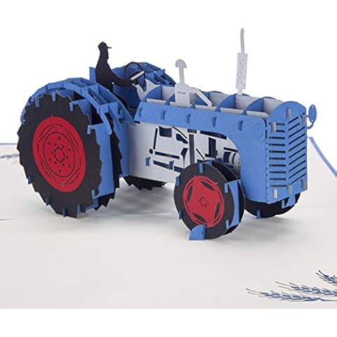 Cardology - Blue Fordson Major Tractor Pop Up Card | Birthday Card, Father's Day Card, Gifts for Farmers | Handmade Cover