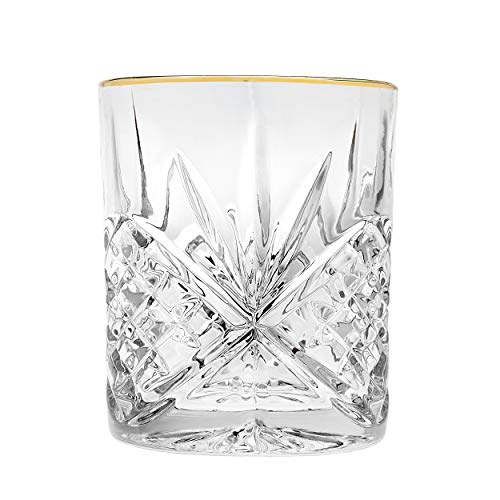 Godinger Double Old Fashioned Glasses Cups, Gold Banded Dublin, Set of 4