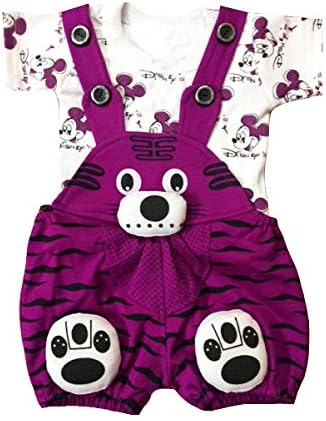 TENDERCARETendercare baby boy & baby girl half sleeves printed cotton dungaree set with Tshirt (0-2 year, pack of 1),(check size chart) (purple sparks, 12-18 Months)