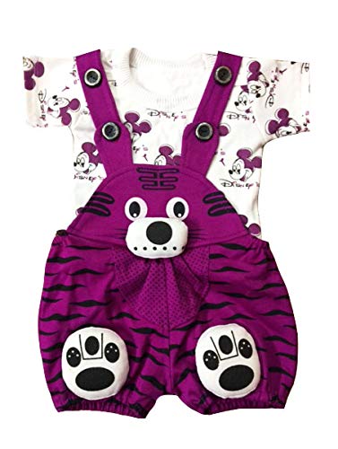 TENDERCARETendercare baby boy & baby girl half sleeves printed cotton dungaree set with Tshirt (0-2 year, pack of 1),(check size chart) (purple sparks, 12-18 Months)