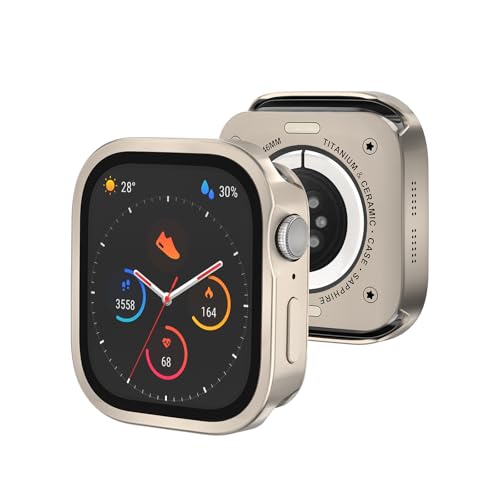 SDOCEBF Metal Case for Apple Watch 46mm Series 10 11, 3 in 1 Aluminum Rugged Ultra-Thin Rugged Bumper Built-in Tempered Glass with Back Cover, Titanium by SDOCEBF - Used condition - US$15.83