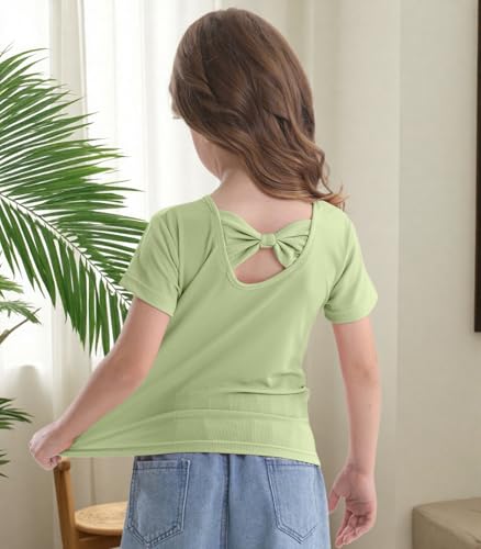Girls Bowknot Short Sleeve Shirt Solid Color Summer Tee4