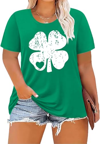 Image of ForHailey Women's Plus Size St Patricks Day T-Shirt Women Lucky Clover Graphic Irish Tee Casual Short Sleeve Graphic Tees