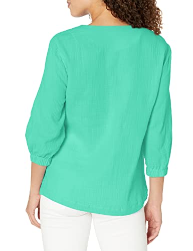 Foxcroft Women's Plus Size Evie 3/4 Sleeve Gauze Blouse, Sea Mist #TOP4