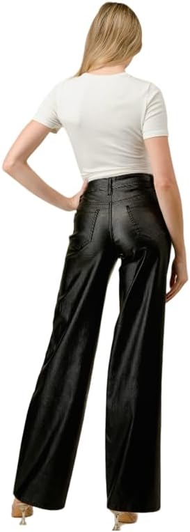 LOVER BRAND FASHION Women's High Waisted Super Stretch Faux Leather Wide Leg Pants Multiple Colors for Trendy Looks Jeans - Image 3