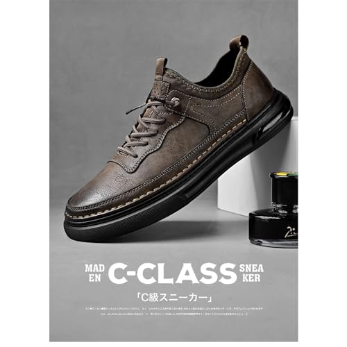 Mens Leather Fashion Oxford Sneaker Low Top Lace Up Round-Toe Casual Oxford Shoes Retro Comfortable Business Dress Invisible Height Increasing Non-Slip Softsole Walking Work Shoes3