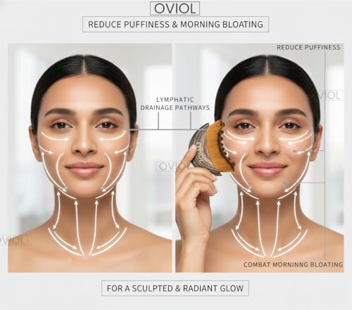 Image of OVIOL Lymphatic Contour Face Brush | Lymphatic Brush Face Massager for Sculpting and Drainage | Face Massage Tool for Jawline and Neck | Soft Bristles Ergonomic Design with Travel Case