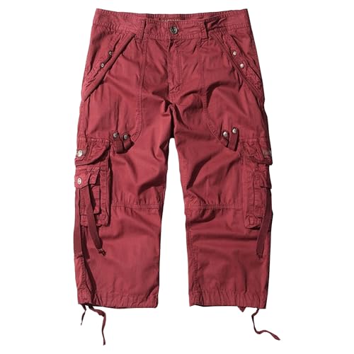 Short cargo pour homme sous le genou en sergé de coton élastique rouge taille 50