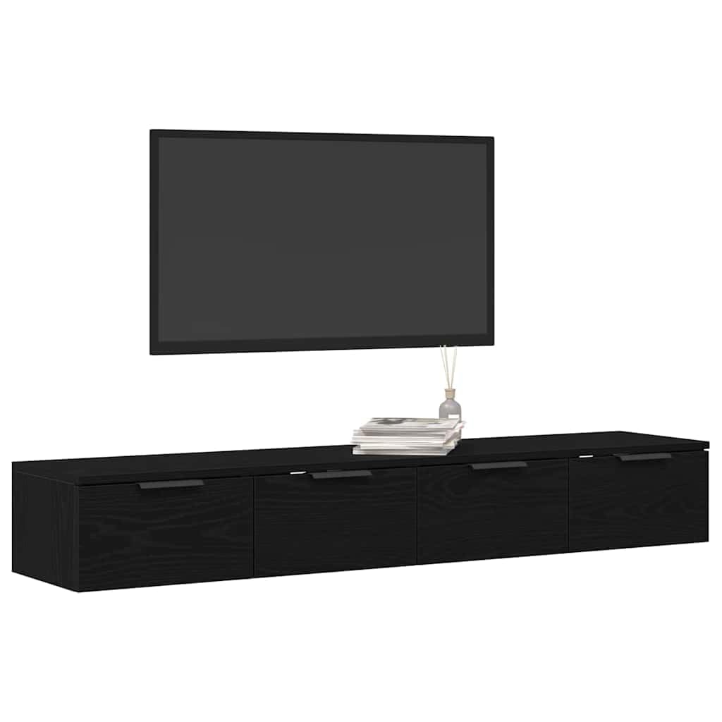 Wandregal Schwarz 2 Stück Holzwerkstoff 136x30x20cm Modernes Schweberegal mit 25kg Tragkraft für Wohnzimmer Küche und Badezimmer