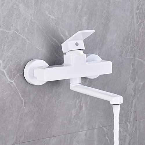 Robinet mural blanc double trou mélangeur eau chaude et froide