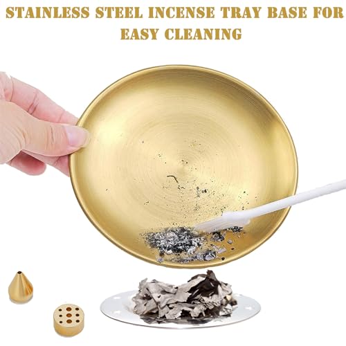 5-in-1 Brass Incense Burner - 9-Hole Holder for Sticks Cones, Coils - Home, Yoga, Meditation Accessories, Gold - Image 4