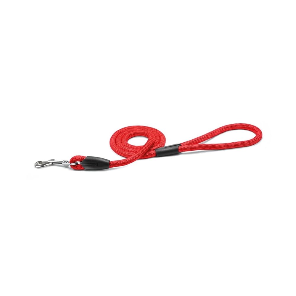 Record, Tubular Dog Leash, Made of Soft and Durable Nylon with Plastic Details, Equipped with Metal Carabiner, Red, Size L