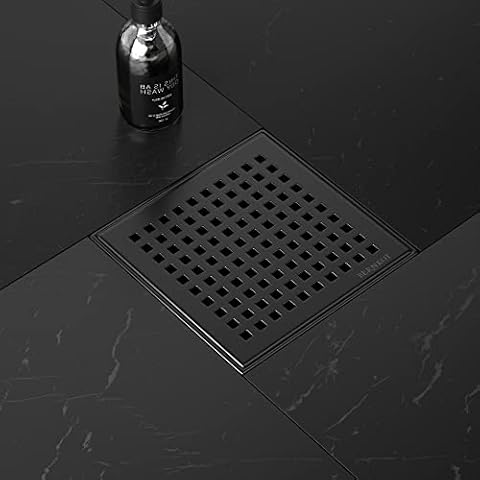 Bernkot Square Shower Drain 5" Matte Black 304 Stainless Steel Drain Cover Removable with Hair Strainer Drain Key for Bathroom Cover