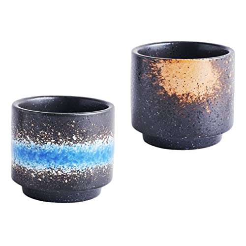 Gatuida 2piezas Tazas Cerámicas Japanese Style Resistente Para Té y Agua Hogar y Restaurante Diseño Retro Sin Asa Colores Surtidos Azul y Amarillo