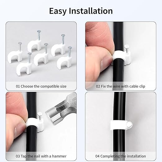 Image of bvslf (8MM, 200pcs)Wire Fastener Organizer Circle Cable Clip Tie Holder Protector with Metal Nail for Cable Management, Cord Organizer, Round Wire Clamp for Hanging Cable Fitting on Wall, White Color