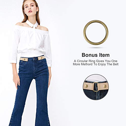 Whippy 3 Pieces Buckle Free Adjustable Women Belt, No Buckle Invisible Elastic Belts For Jeans Pants (Black Beige, Fit Pants Size 22-36 Inches) #TOP4