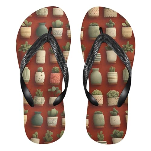 Flip Flop Sandals Pot Cactus Print for Women Men Beach Outdoor XS