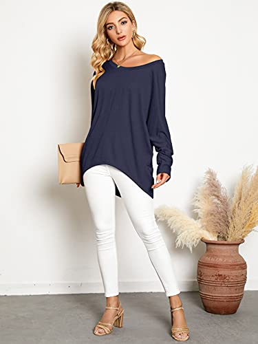 Image of ZANZEA Women's Off The Shoulder Batwing Tops Casual Loose Oversized Tshirts Long Sleeve Fall Pullover Sweater Tops