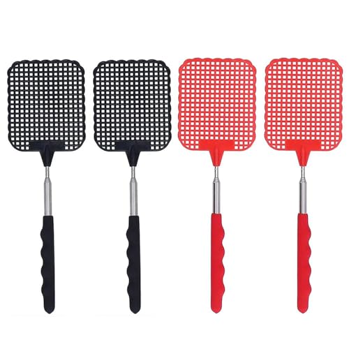 Fly Swatter, 4 PCS Extendable Fly Swatters, Telescopic Fly Swatters, Strong Fly Killer with Telescopic Handle, for Indoor Outdoor, Mosquito, Wasp Bug and Insect