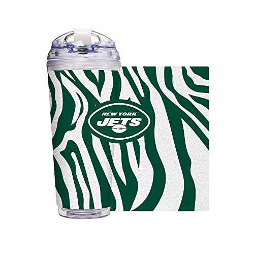 Image of Rico Industries NFL Football Glitter 24oz Acrylic Glitter Tumbler with Hinged Lid, Officially Licensed Double Wall Tumbler with Straw