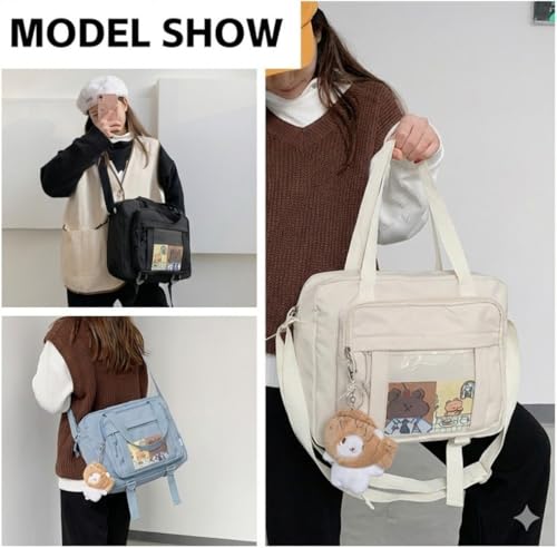 Image of Kawaii Crossbody Ita Bag for Women with Pin & Plush Bear - Japanese Messenger Bags Y2K Shoulder Purse