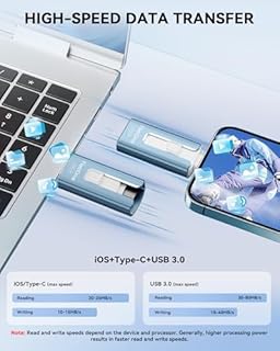 GNASEET USB Stick 256GB for Phone, 4-in-1 Flash Drive for Phone/Pad/Android/Tablet/PC, USB 3.0 High-Speed Memory Sticks Stable Data Transfer, External Storage Save More Photos & Videos, Blue