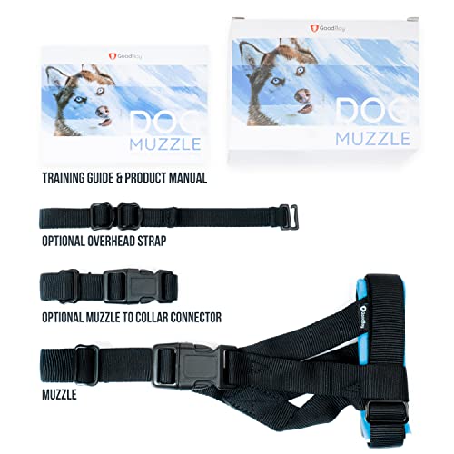 Image of Gentle Muzzle Guard for Dogs - Prevents Biting and Unwanted Chewing Safely - New Secure Comfort Fit - Soft Neoprene Padding - No More Chafing - Training Guide Helps Build Bonds with Pet (L, Blue)
