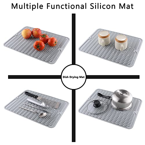 Image of Silicon Dish Drying Mat, Heat Resistant Drying Mat for Kitchen Counter, Sink,Refrigerator or Drawer liner, Large Kitchen Drying Mat (12 inch x 16 inch, GREY)
