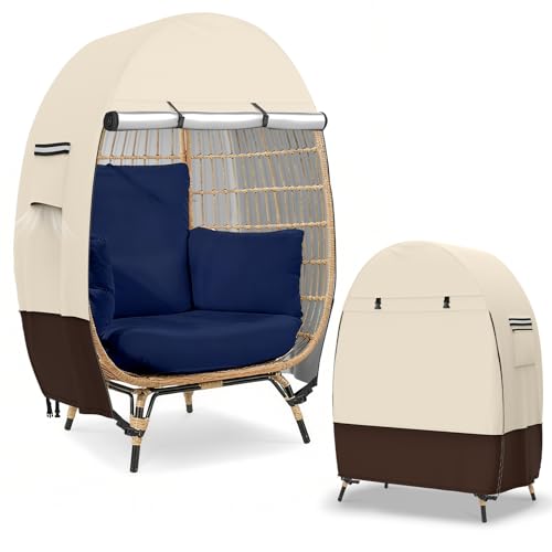 Roasivi Outdoor Egg Chair Cover Waterproof Dustproof Anti-UV Fits for Wicker Patio Basket Chair 45.3L x 25W x 55.1H Beige & Brown(Cover Only)