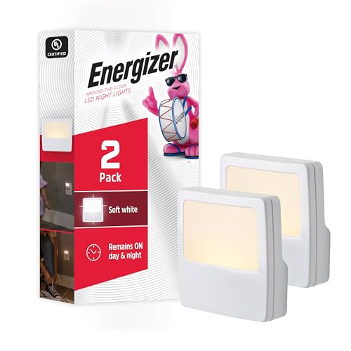 Image of Energizer Night Lights Plug into Wall, 2-Pack, LED Plug in Nightlight, Soft Warm White, Always On, Adults, Kids, Bedroom, Bathroom, Nursery, Hallway, Kitchen, UL Safety Listed, 81568