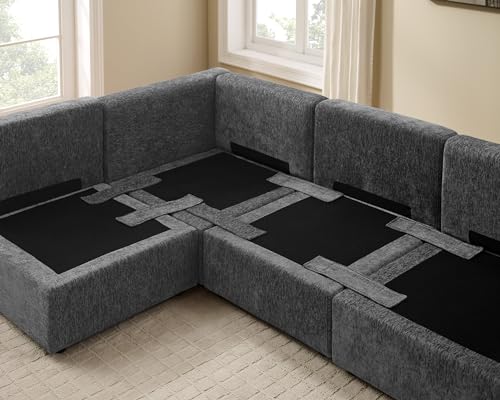 VANOMi Modular Sectional Sofa, Convertible Sleeper Sofa Modular Sectional Sofa Bed with Ottoman, 6-seat Sectional Sofas for Lving Room - Thumbnail 4
