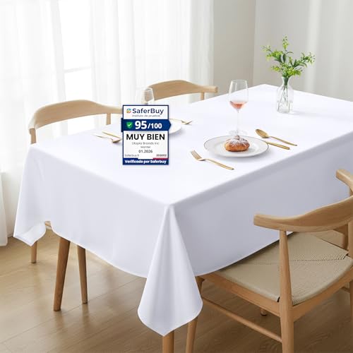 Utopia Kitchen Toalha de mesa de poliéster 152 x 213 cm (pacote de 2, branco) capa de mesa lavável na máquina ideal para festas, eventos, casamentos e restaurantes (60 x 84 polegadas)
