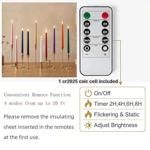 Image of Pink Flameless Taper Candles with Remote, Flickering Battery LED Candlesticks Decor Set of 4