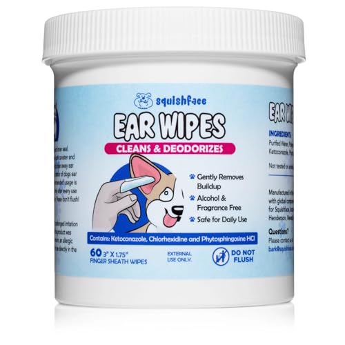 Squishface Ear Wipes Finger Wipe Dog Ear Itch & Cleaner 60 Count