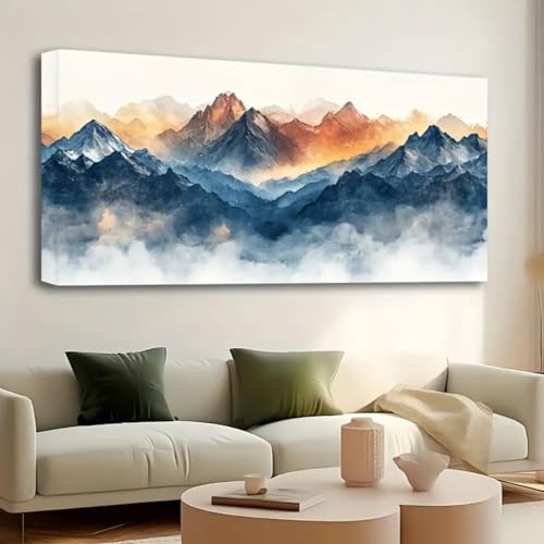Tableau paysage moderne de brume en toile de 20x40cm avec cadre noir pour salon