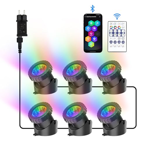 NATPOW Teichbeleuchtung LED Unterwasser, Unterwasserbeleuchtung RGB Unterwasser Teichlicht mit Bluetooth APP Fernbedienung, IP68 wasserdicht, Gartenbeleuchtung für Garten, Patio, Baum(6 in 1)