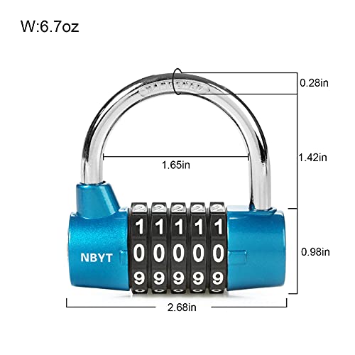 Image of Blue 5-Digit Combination Lock, Keyless, 2-Inch Wide, 16mm Diameter, 100% Secure