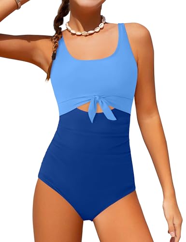 Image of Qaoerde Girls Swimsuit One Piece Swimsuits Cutout Ruched Bathing Suits Adjustable Straps Tie Girls' Swimwear 9-16Y