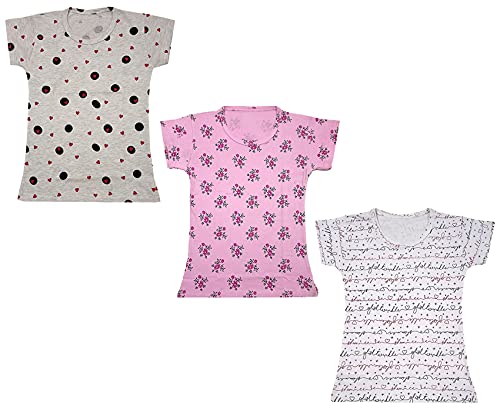 Image of indi weaves Girls Printed Cotton Half Sleeves Tshirts (Pack of 3)